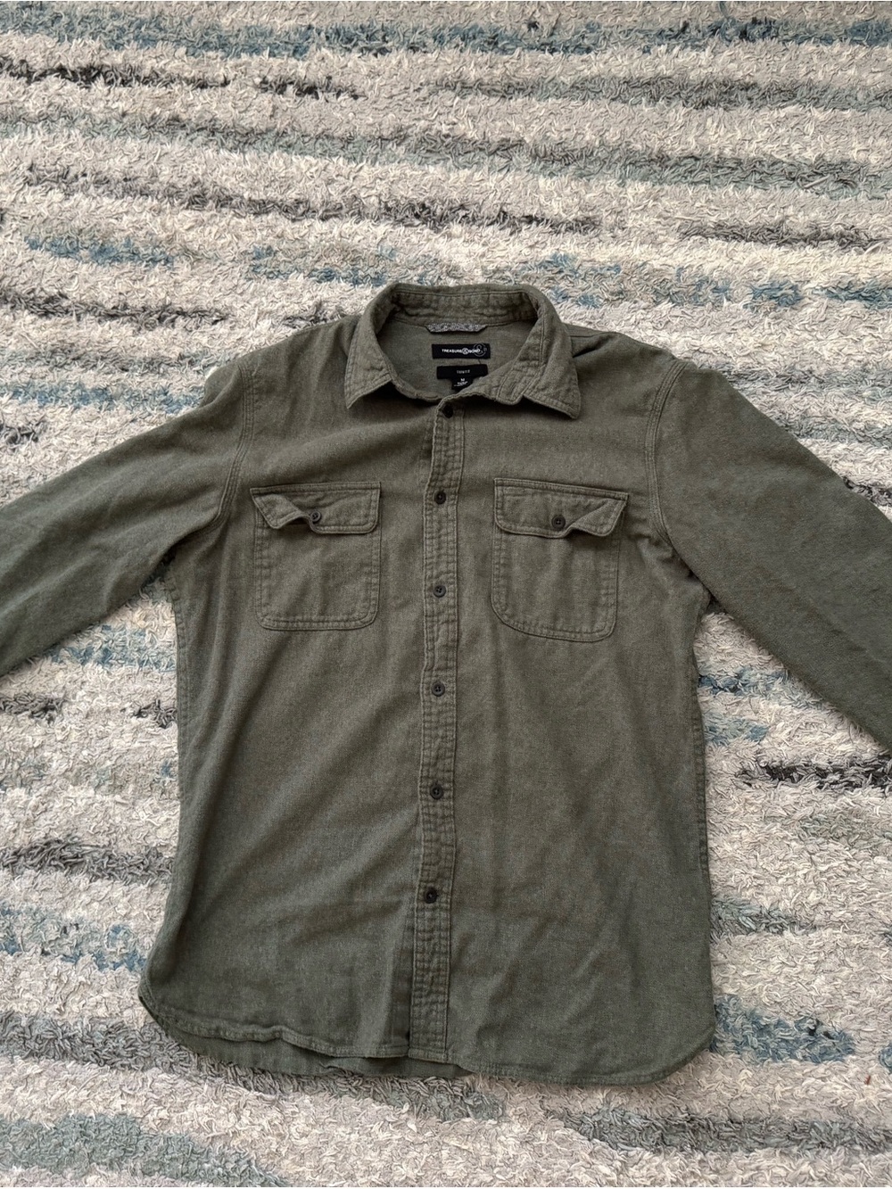 Treasure & Bond Men's Olive Green Button-Front Shirt